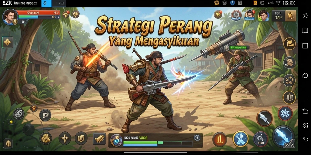 Gameplay mendebarkan dalam 8ZK dengan strategi perang yang kompleks.