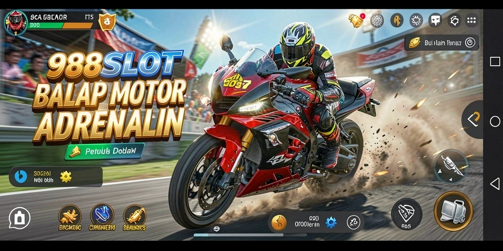 Gambar menunjukkan aksi balap motor yang mendebarkan di lintasan jalanan.