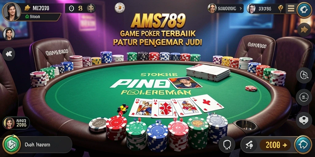 Tampilan screenshot AMS789 menampilkan gameplay seru Poker di meja kasino.