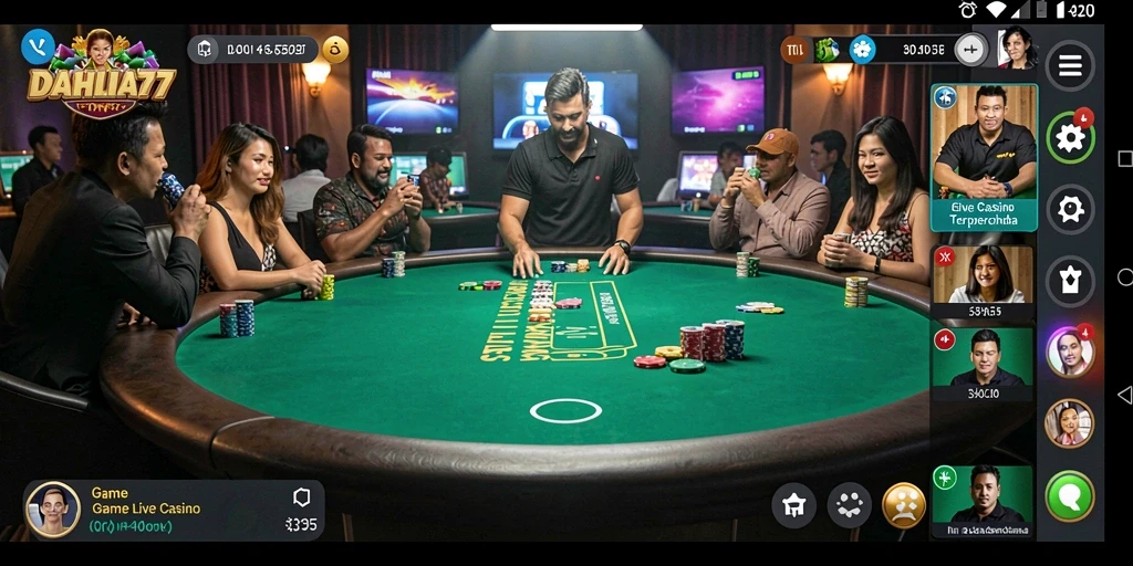 Tampilan gameplay Live Casino DAHLIA77 dengan dealer langsung.