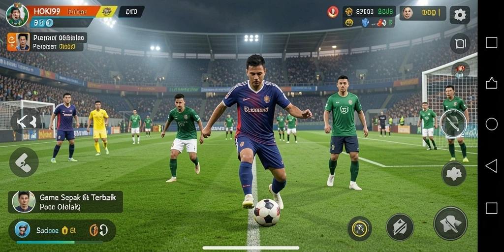 Tampilan gameplay HOKI99 yang mendebarkan dengan aksi sepak bola.