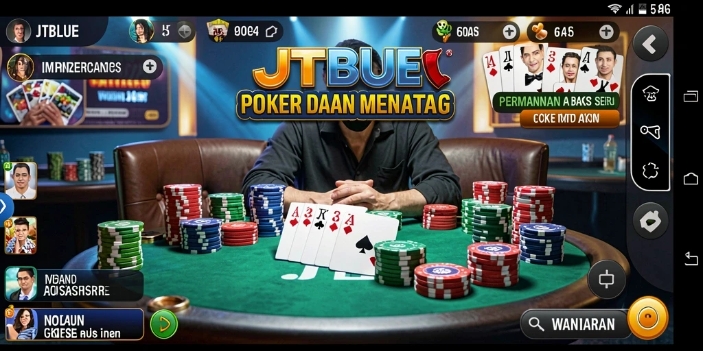 Tampilan screenshot menunjukkan pengalaman gameplay Poker yang menantang dan seru.