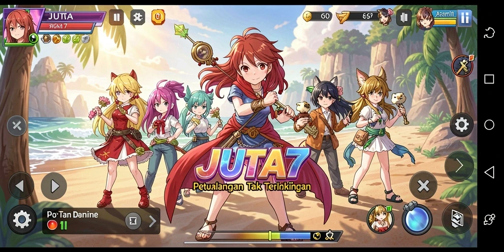 Tampilan gameplay JUTA7 yang menakjubkan dan karakter penuh warna.