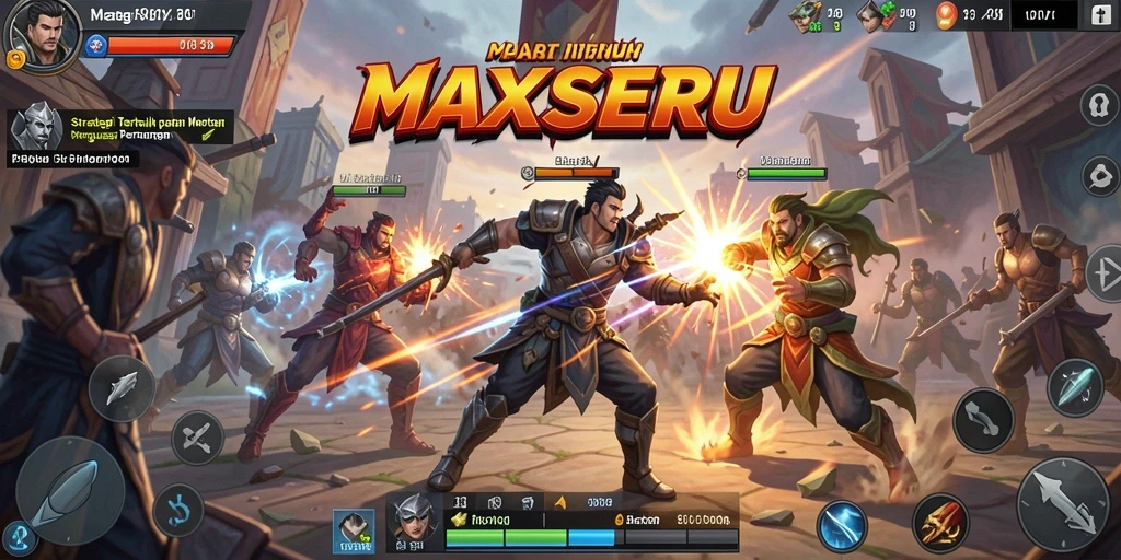 Tangkapan layar gameplay MAXSERU dengan aksi strategi intens.