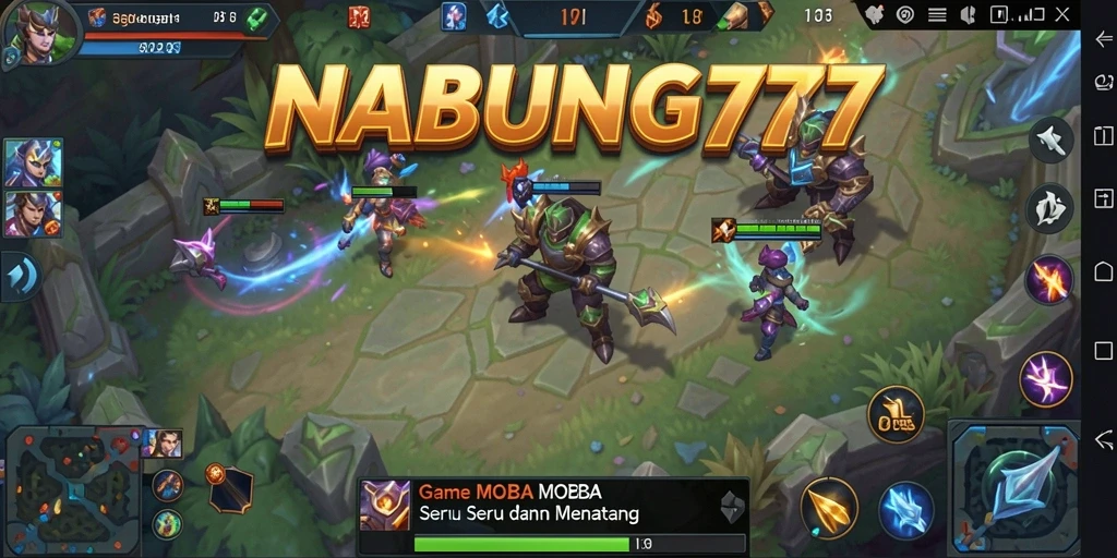 Tampilan aksi seru dalam permainan MOBA NABUNG77.