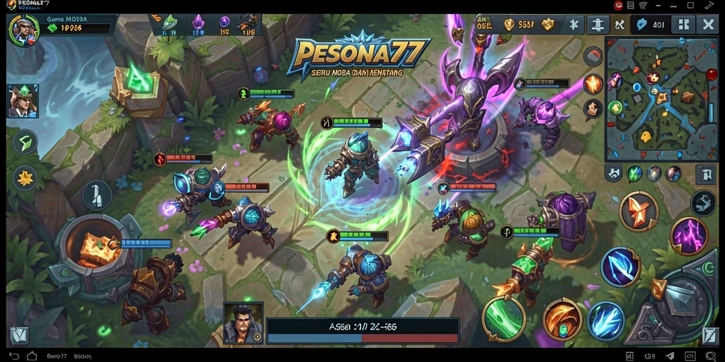 Tampilan gameplay menarik dari PESONA77 dengan pertarungan tim yang seru.