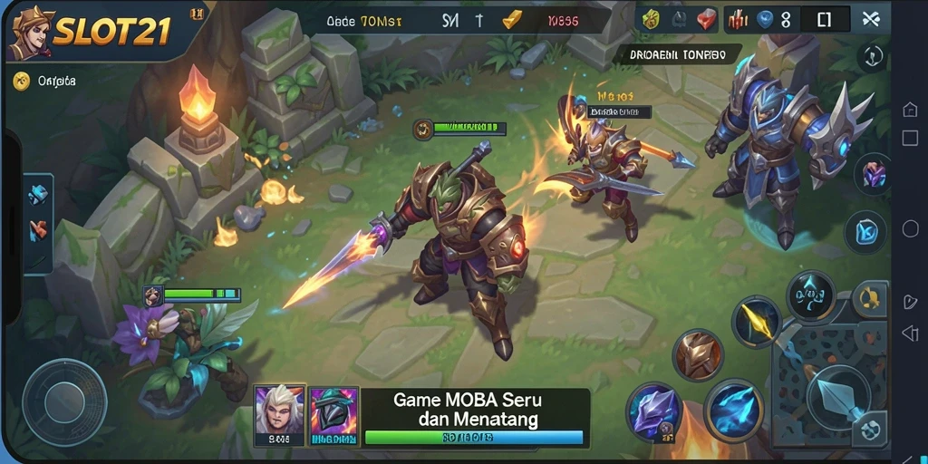 Tangkapan layar dari gameplay menegangkan dalam SLOT21 MOBA.