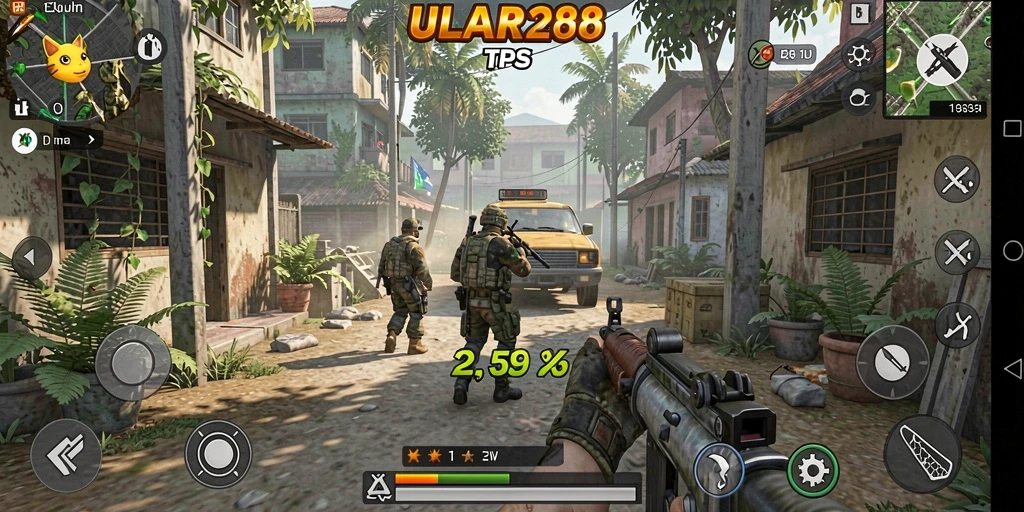Tangkapan layar gameplay ULAR288 menampilkan aksi tembak-menembak yang intens.