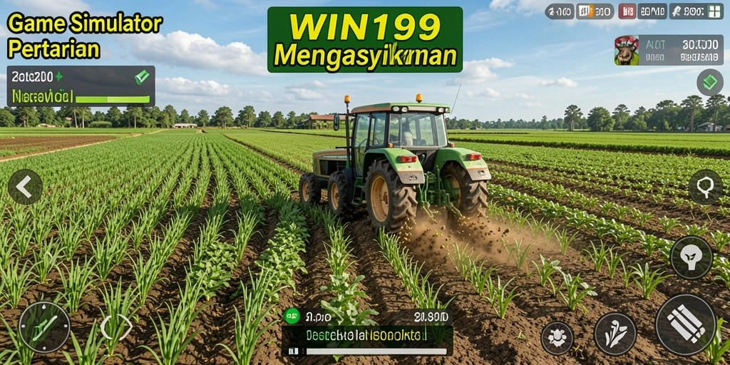 Tangkapan layar gameplay WIN199 menunjukkan keseruan bertani di ladang yang subur.
