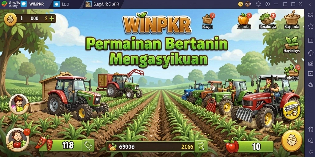 Tangkapan layar gameplay WINPKR yang menampilkan aktivitas bertani.