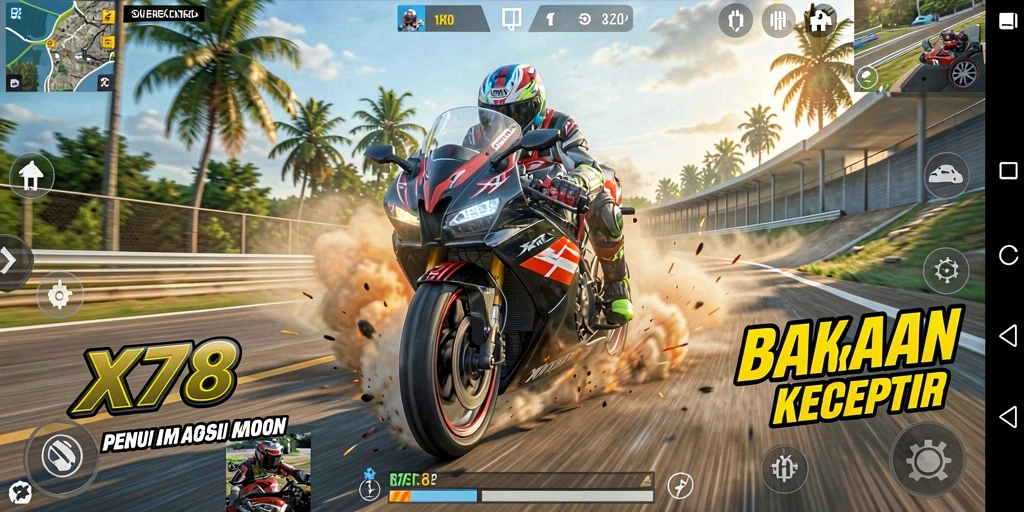 Gameplay mendebarkan balapan motor dalam X78.